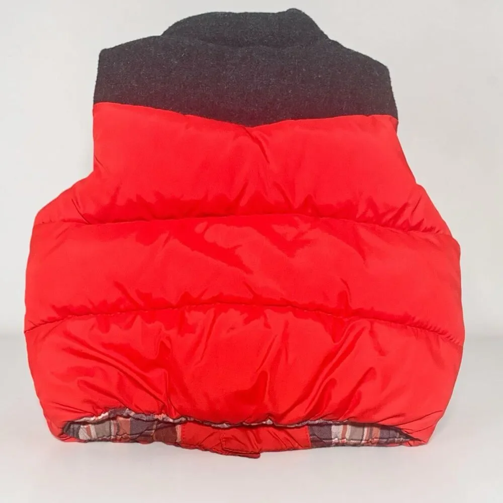 Baby Gap Puffer Vest 6-12 Months Red Orange Plaid Lined Snap Front Killer Tomato